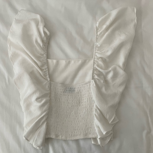 White Crop Ruffle Top - Picture 3 of 4